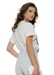 Tricou dama alb lung cu imprimeu corset de blug si aplicatii florale argintii