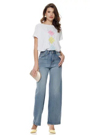 Tricou dama alb premium imprimeu argyle fashion trend 2026 pastel