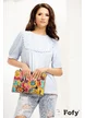 Tricou dama bleu premium cu platca brodata