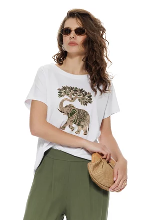Tricou dama din bumbac premium pelicula aurie elefant safari summer 2026