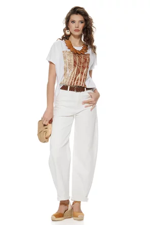Tricou dama din bumbac premium pelicula aurie girafe stilizate safari summer 2026