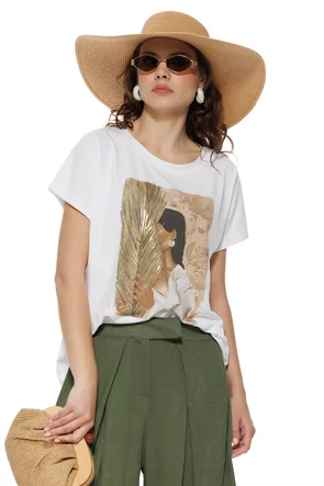 Tricou dama din bumbac premium pelicula aurie imprimeu safari girl summer 2026