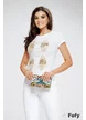 Tricou dama premium alb cu cu pene stilizate si grafica azteca cu pelicula aurie si argintie