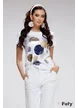 Tricou dama premium alb cu imprimeu cu buline stilizate maxi si glitter auriu