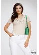 Tricou dama premium bej cu anchior si aplicatii de cristale maxi si perle argintii