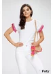 Tricou dama premium din bumbac alb cu banda decorativa cu franjuri fucsia