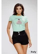 Tricou dama premium verde menta cu fustita din tul si perle