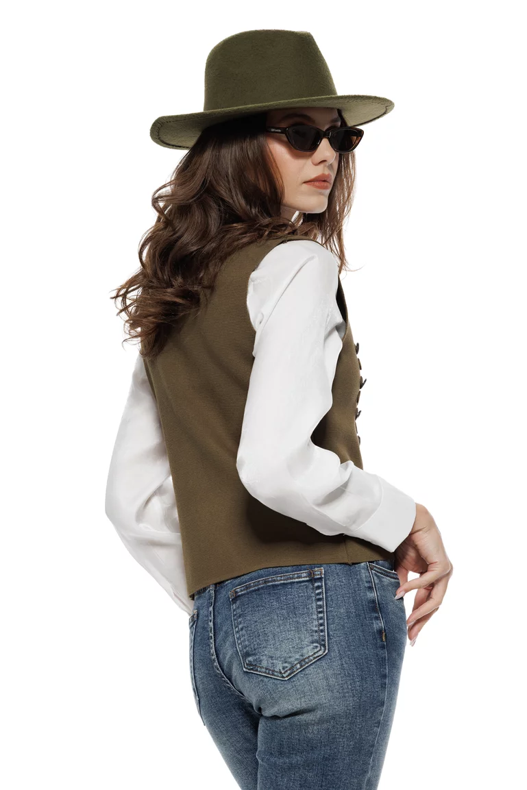 Vesta dama din tricot premium kaky design army nasturi metalici si fermoar picture - 2