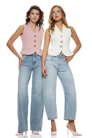 Vesta dama premium alba cu accesorii metalice aurii