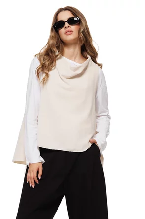 Vesta dama premium crem cu croi modern asimetric in colturi