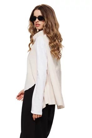 Vesta dama premium crem cu croi modern asimetric in colturi