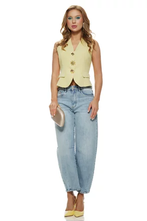 Vesta dama premium galben lime cu accesorii metalice aurii