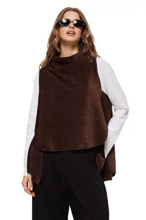 Vesta dama premium maro cu croi modern asimetric in colturi