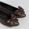 Balerini dama Piele Naturala Maro ciocolata cu funda Alisia picture - 3