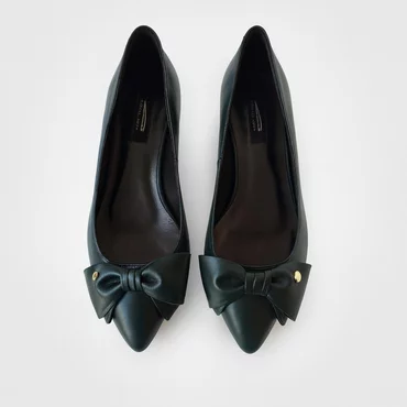 Balerini dama Piele Naturala Verde inchis cu funda Alisia