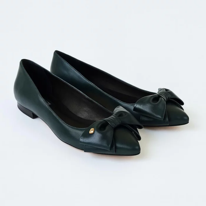 Balerini dama Piele Naturala Verde inchis cu funda Alisia picture - 4