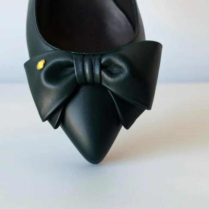 Balerini dama Piele Naturala Verde inchis cu funda Alisia picture - 3