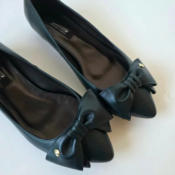 Balerini dama Piele Naturala Verde inchis cu funda Alisia picture - 2