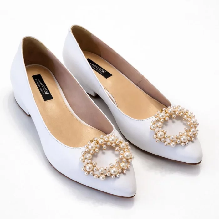 Balerini din Piele Naturala Albi cu accesoriu detasabil Bellezza picture - 4