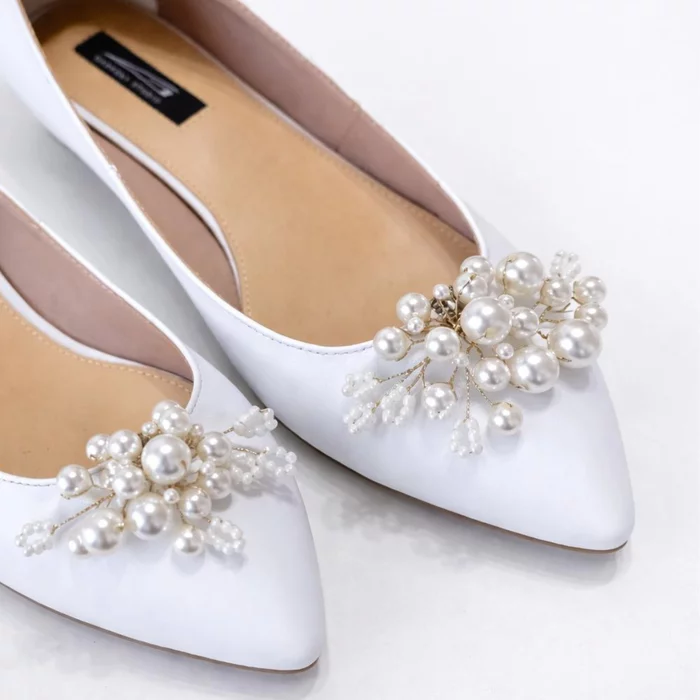 Balerini din Piele Naturala Albi cu accesoriu detasabil Pearl White picture - 2