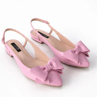 Balerini din Piele Naturala Roz intens Top cu funda