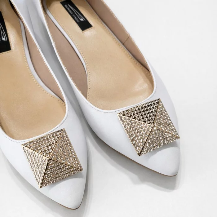 Balerini Piele Naturala Albi cu accesoriu strasuri Elisya picture - 3