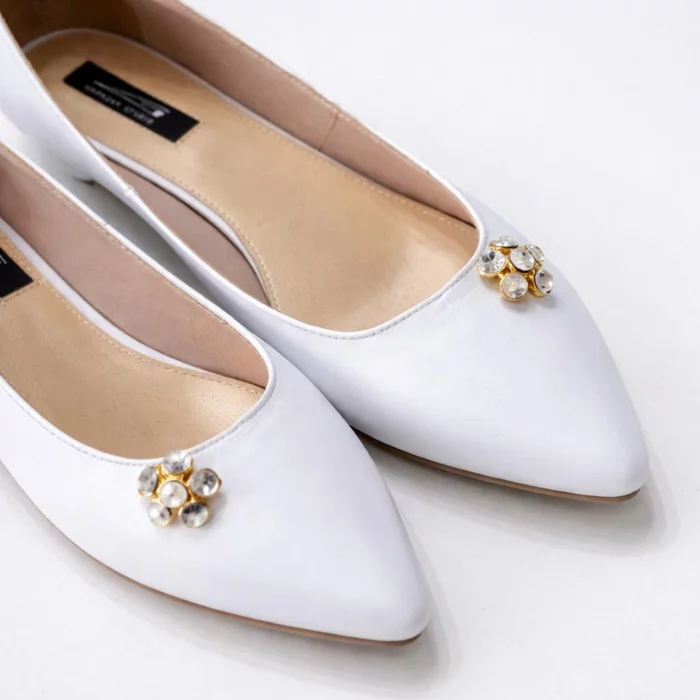 Balerini Piele Naturala Albi cu accesoriu strasuri Floria picture - 2