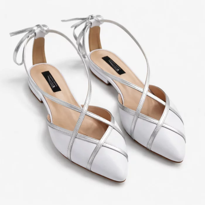 Balerini Piele Naturala Albi cu argintiu Moon picture - 2