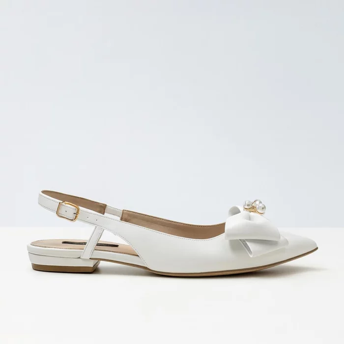 Balerini Piele Naturala Albi ivoire cu funda si accesoriu Bee picture - 4