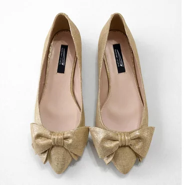Balerini Piele Naturala Aurii cu funda Alisia