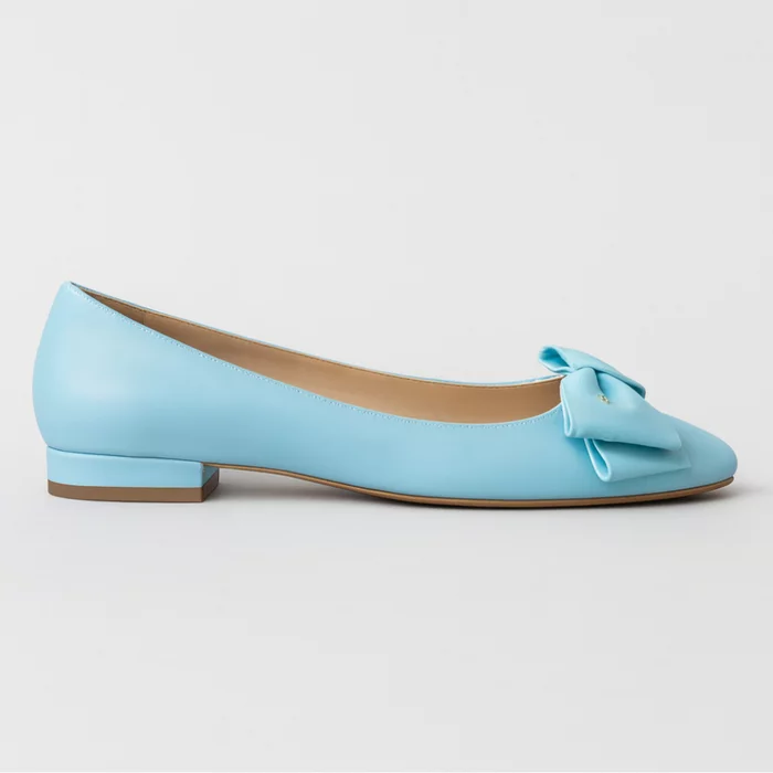 Balerini Piele Naturala Blue cu funda Alisia picture - 3