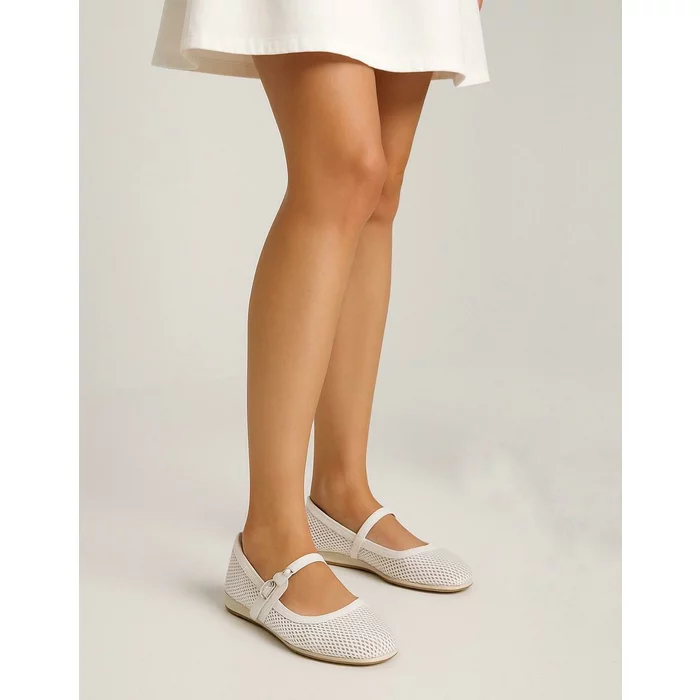 Balerini Piele Naturala cu plasa Albi cu plasa Glosy picture - 3