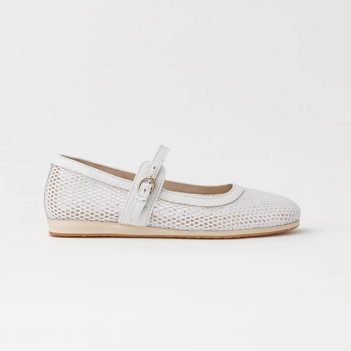 Balerini Piele Naturala cu plasa Albi cu plasa Glosy picture - 2