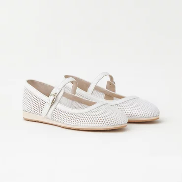 Balerini Piele Naturala cu plasa Albi cu plasa Glosy