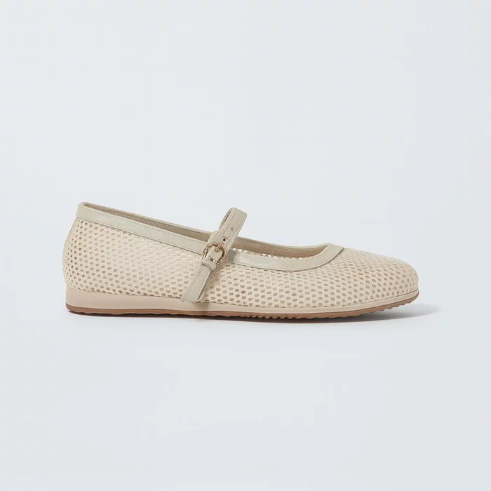 Balerini Piele Naturala cu plasa Crem cu plasa Glosy picture - 3