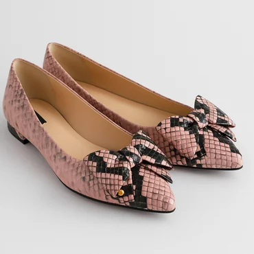Balerini Piele Naturala imprimeu snake Roz cu funda Alisia