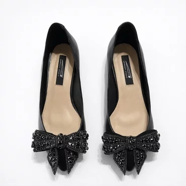 Balerini Piele Naturala Negri cu funda Love Angel