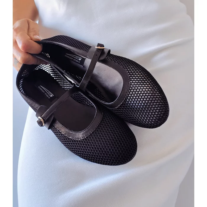 Balerini Piele Naturala negri cu plasa Glosy picture - 2