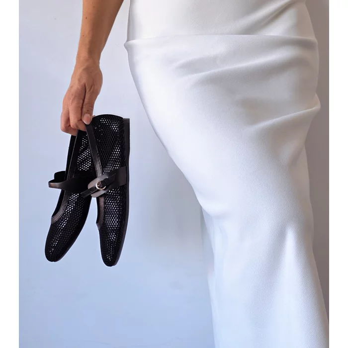 Balerini Piele Naturala negri cu plasa Glosy picture - 3