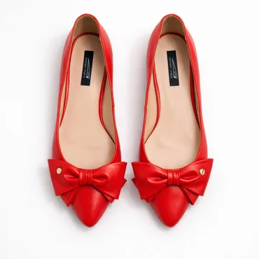 Balerini Piele Naturala Rosie cu funda Alisia