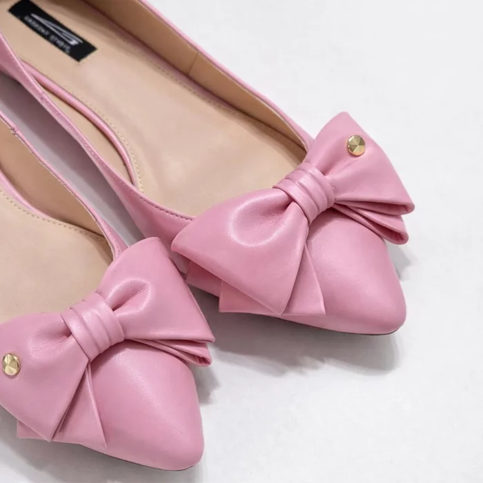 Balerini Piele Naturala Roz cu funda Alisia picture - 2