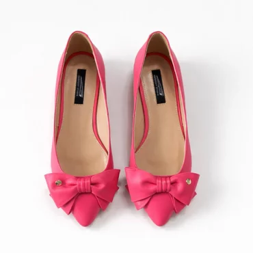 Balerini Piele Naturala Roz Fucsia cu funda Alisia