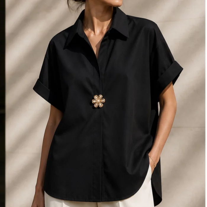 Camasa dama neagra croiala lejera marime universala picture - 2