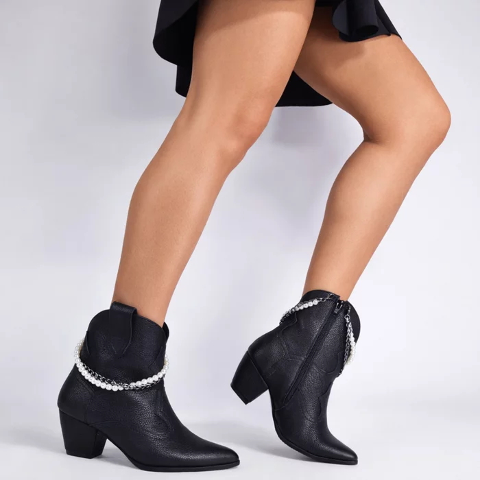 Ciocate dama Piele Naturala Negre bizonat accesorizate cu lant perle Sisa picture - 2