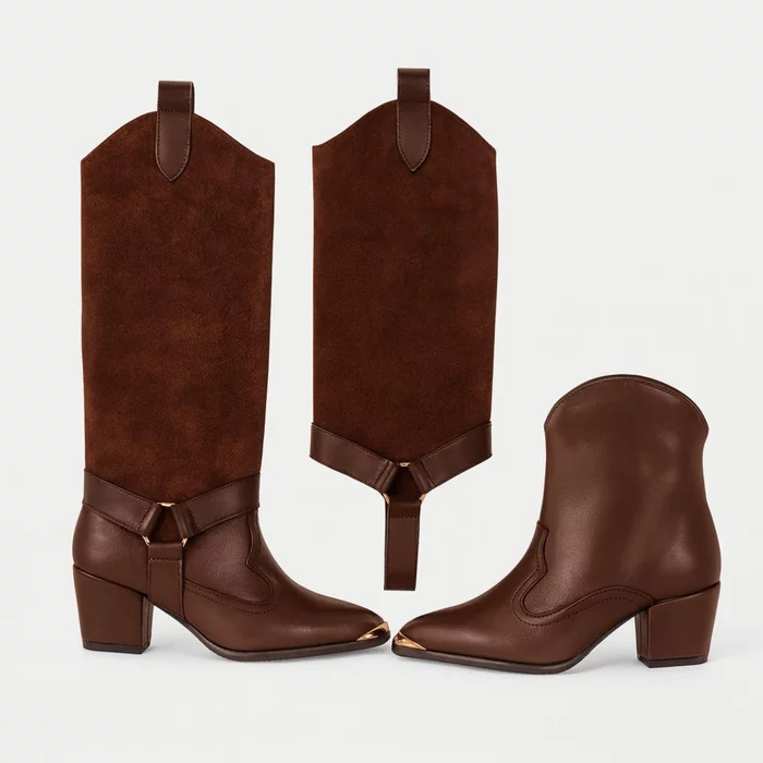 Cizme cu carambi detasabili Piele Naturala Maro ciocolata Jinx picture - 2