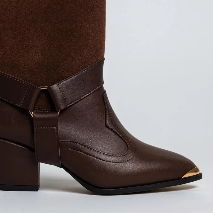 Cizme cu carambi detasabili Piele Naturala Maro ciocolata Jinx picture - 3