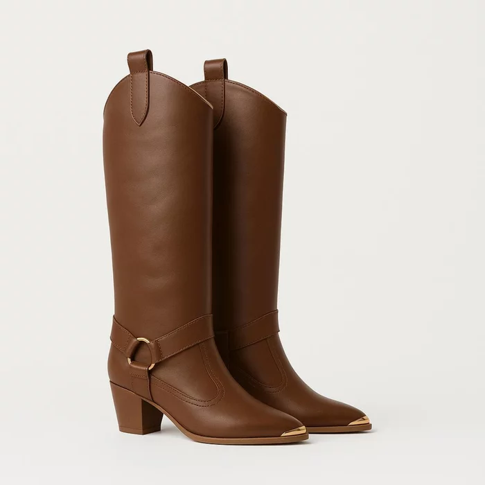 Cizme cu carambi detasabili Piele Naturala Maro Jinx picture - 3