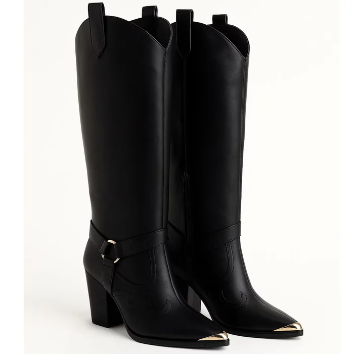 Cizme cu carambi detasabili Piele Naturala Negre Jinx picture - 3