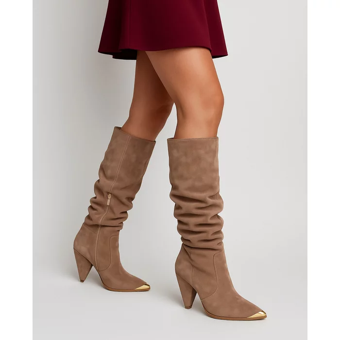 Cizme fronsate Piele Naturala Bej Luxury picture - 2