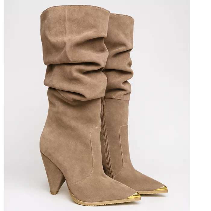 Cizme fronsate Piele Naturala Bej Luxury picture - 3